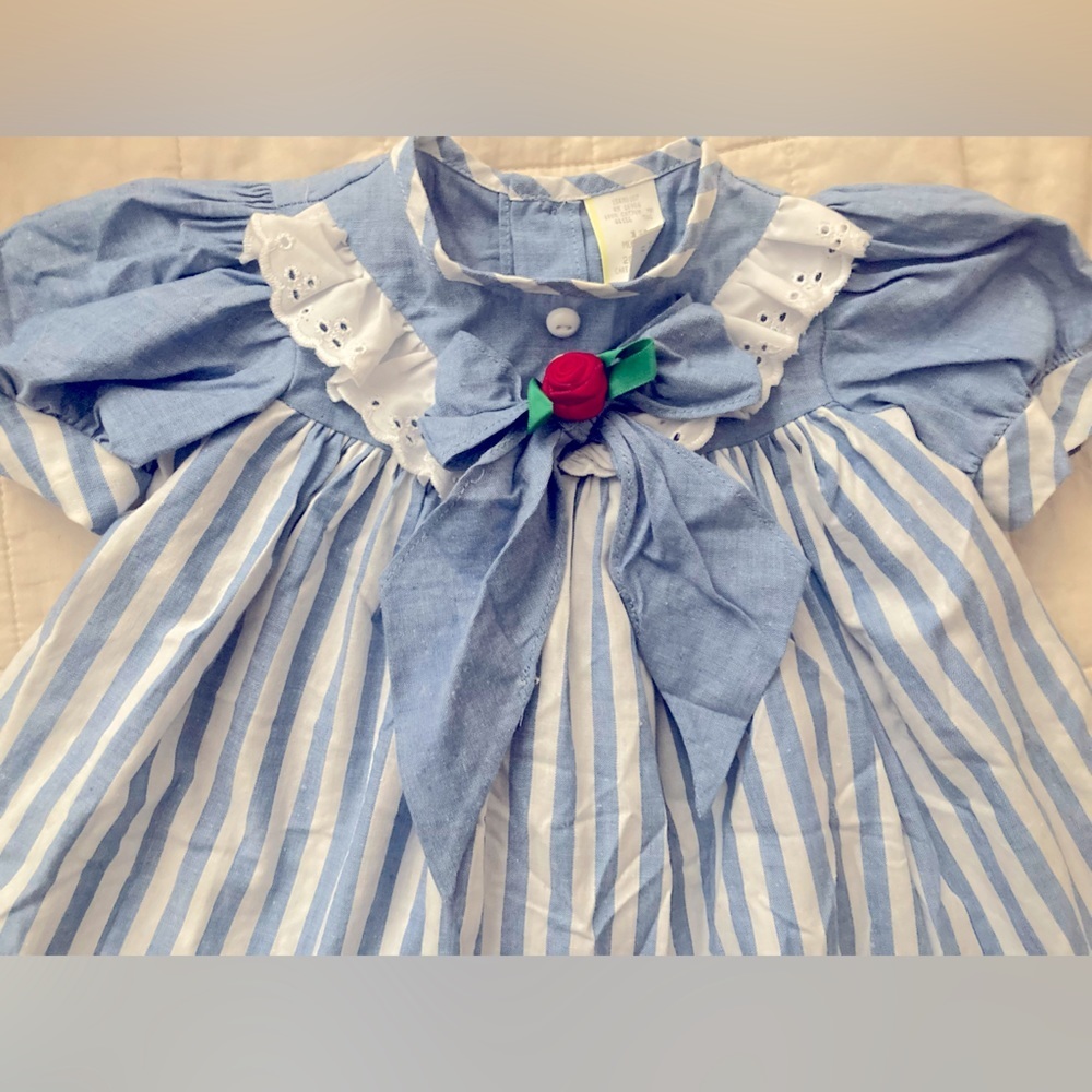 Vintage 80s Blue and White Stripe Sailor Style Dress 12moths EUC​​ - Picture 2 of 6